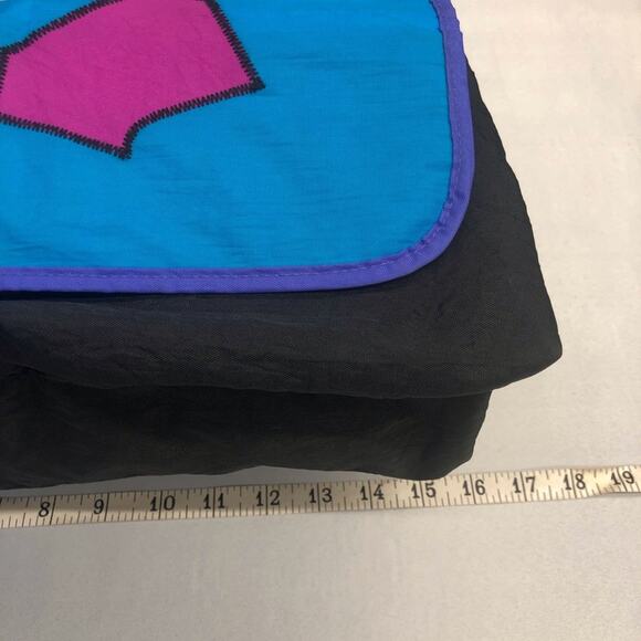 Y2K 90s 80s Vintage Bright Turquoise Black Pink Nylon Messenger Style Book Bag - Picture 10 of 16